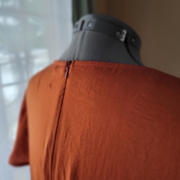 Petal & Pup Amanda Hi-Lo Tie Front Midi Dress - Rust/Terracotta Orange - US 6 - Picture 9 of 12